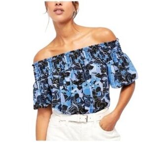 Free People Dark‎ Combo Technicolor Bubble Top S Smocked off shoulder